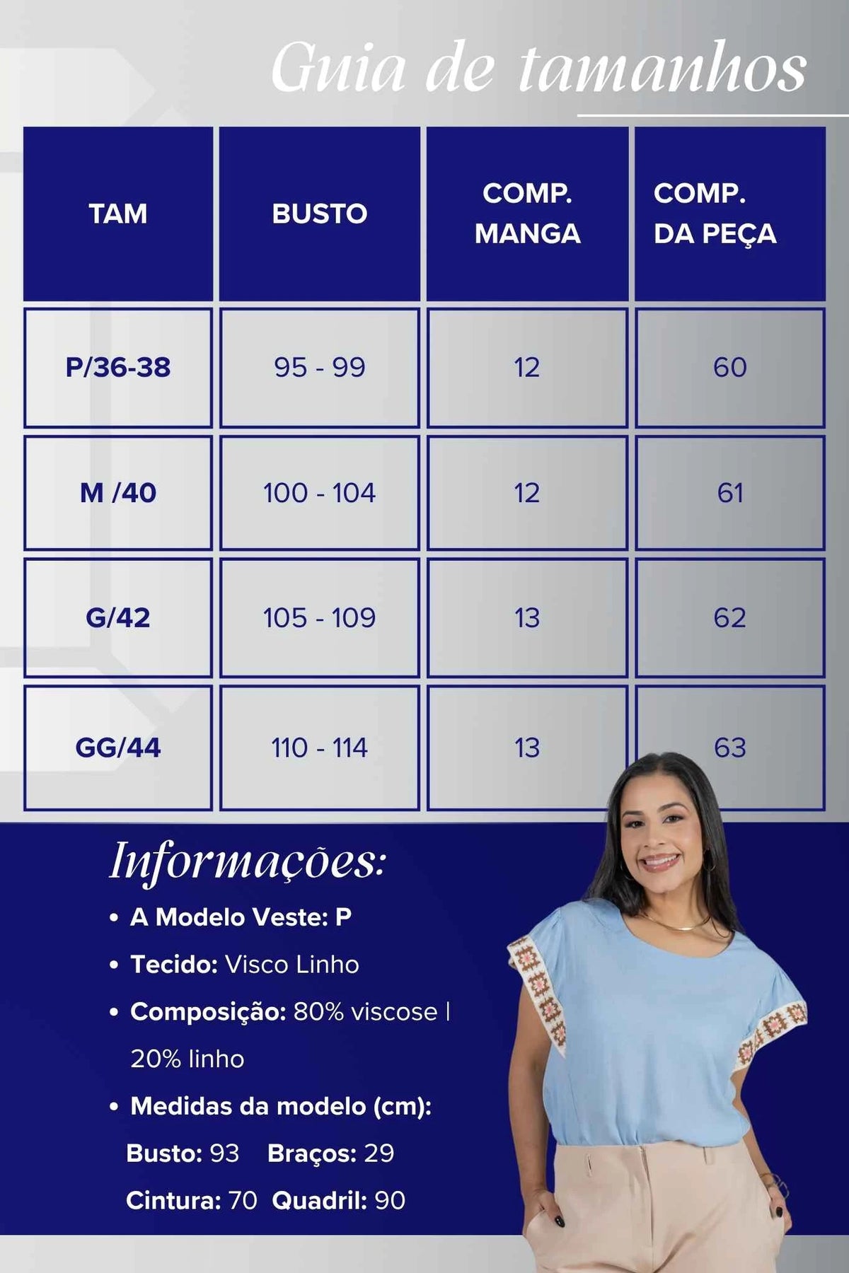 Blusa Manga Curta com Acabamento Bordado em Visco-linho Valéria Azul