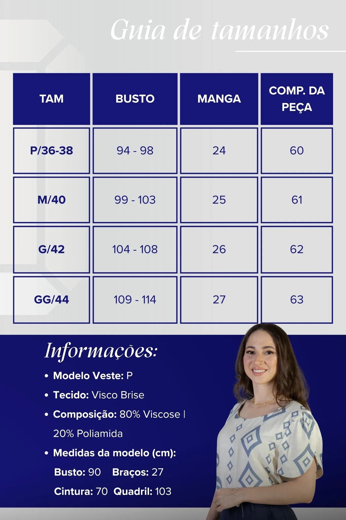 Blusa Manga Curta Detalhe Botão Vânia Estampada Azul