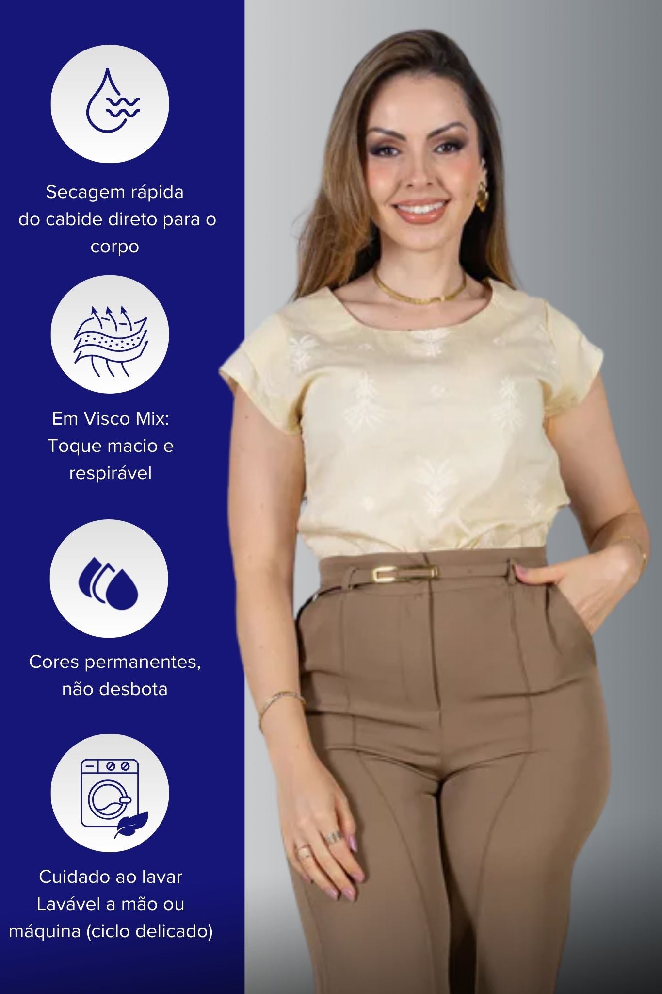 Blusa Manga Curta Detalhe em Camadas em Visco Mix Bordado Verônica Creme