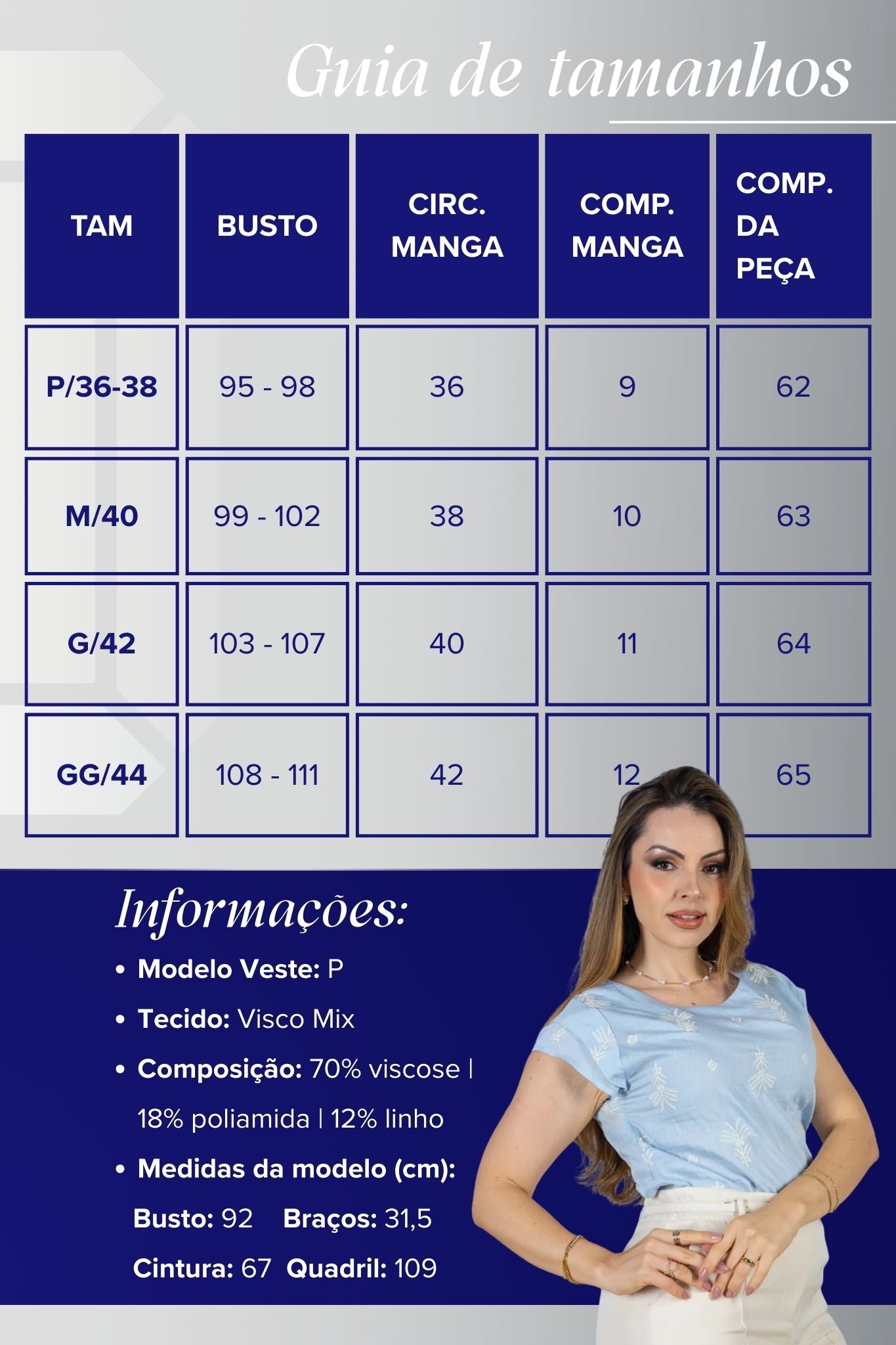 Blusa Manga Curta Detalhe em Camadas em Visco Mix Bordado Verônica Azul