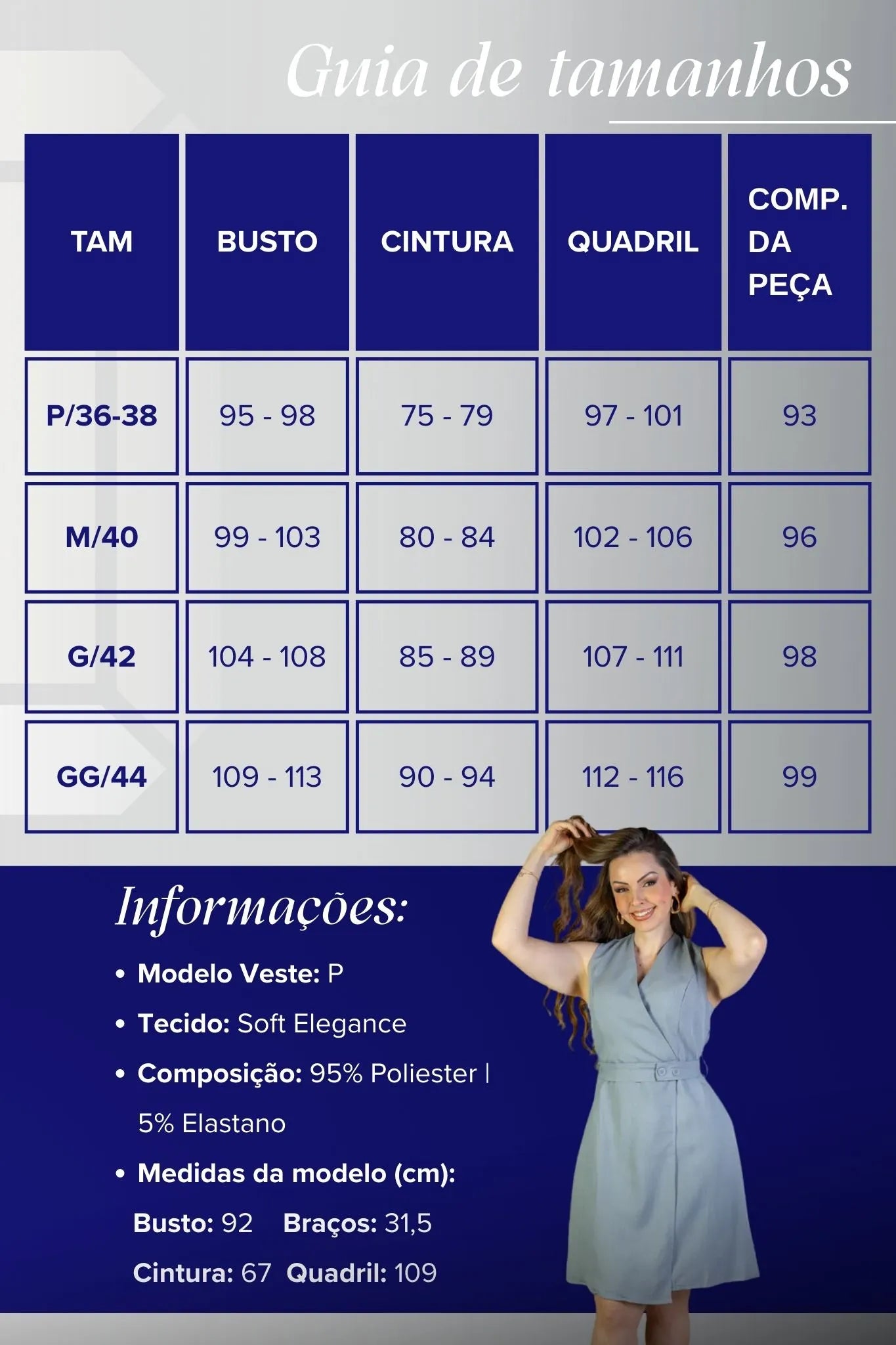 Vestido Decote "V" Regata Detalhe Cinto Soft Elegance Malu Azul