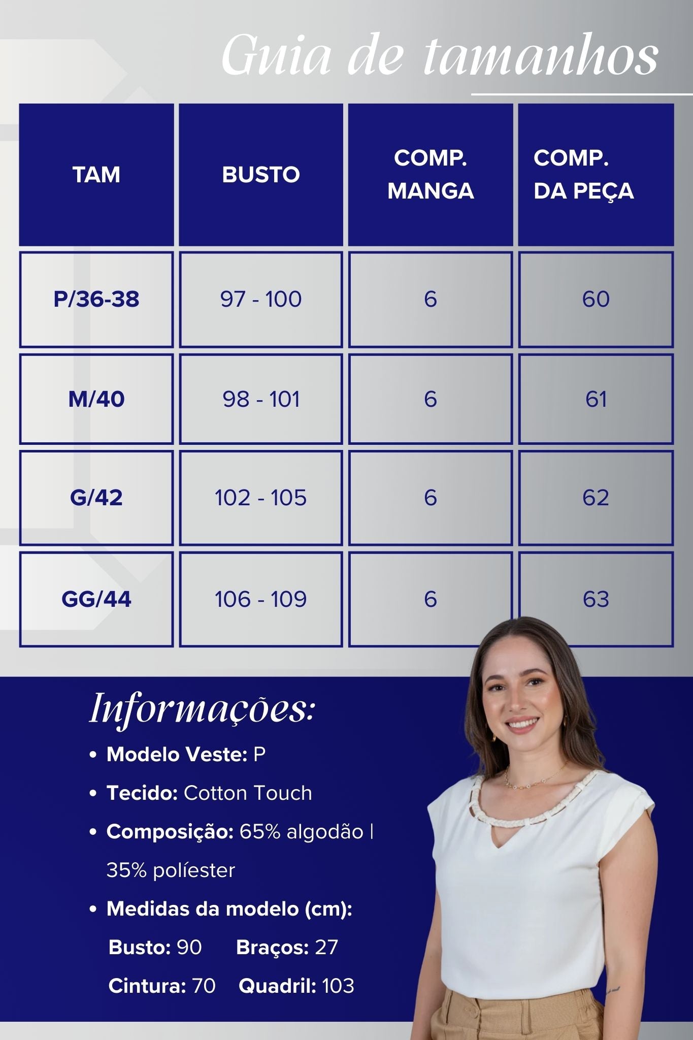 Blusa Manga Curta Decote em "V" Cotton Touch Detalhe Trançado Colo Virgínia Branca