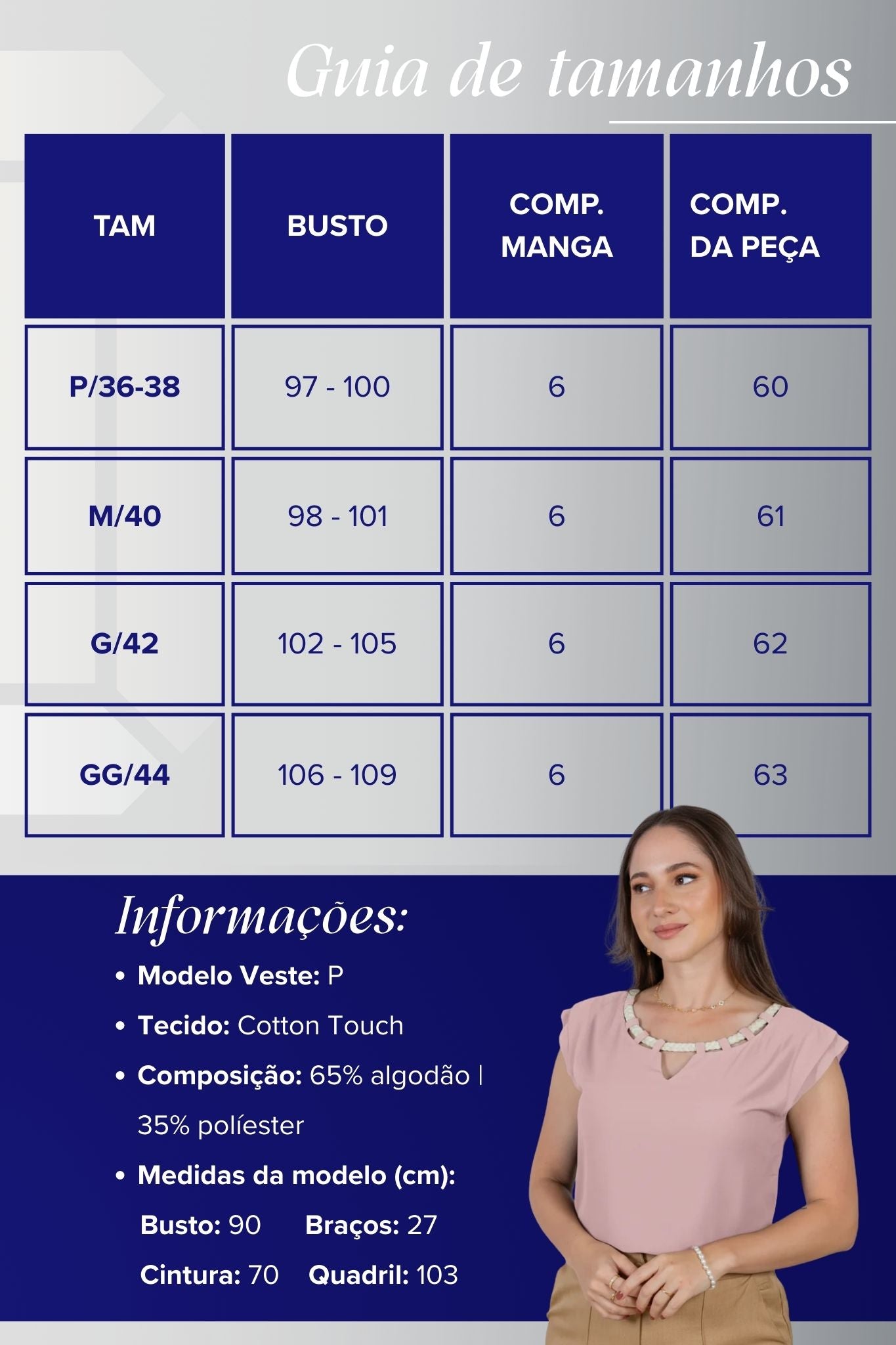 Blusa Manga Curta Decote em "V" Cotton Touch Detalhe Trançado Colo Virgínia Rosa