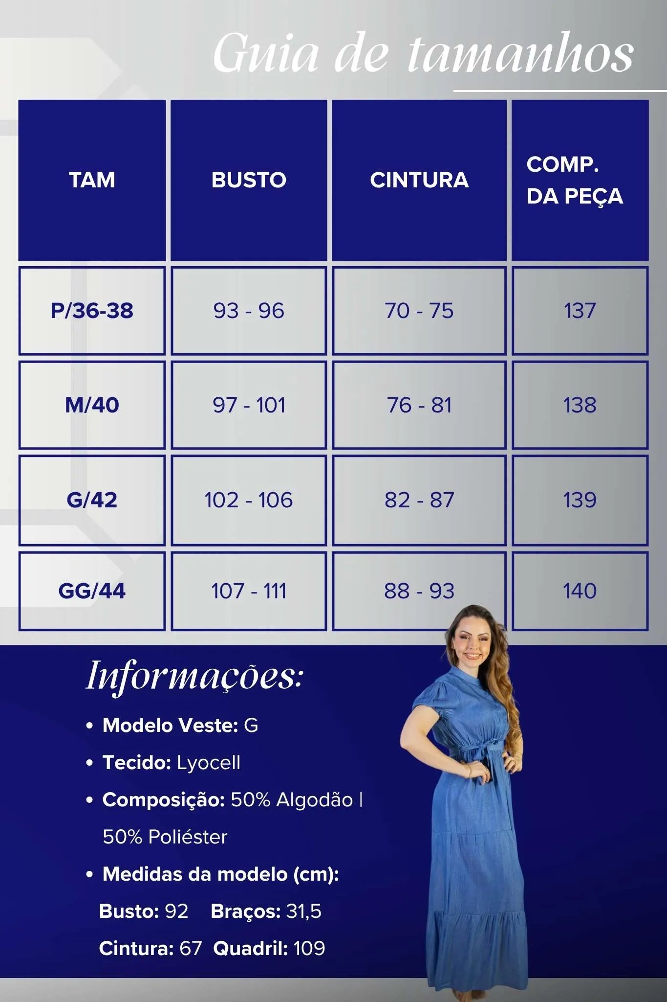 Vestido Logo Detalhe Botão Lyocell Vitória Azul Escuro