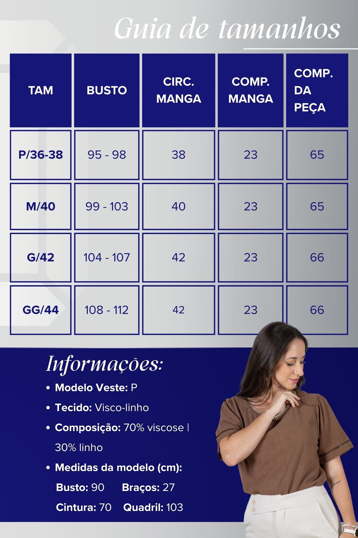 Blusa Manga Curta em Visco-Linho com Entremeio Bordado Viviane Marrom