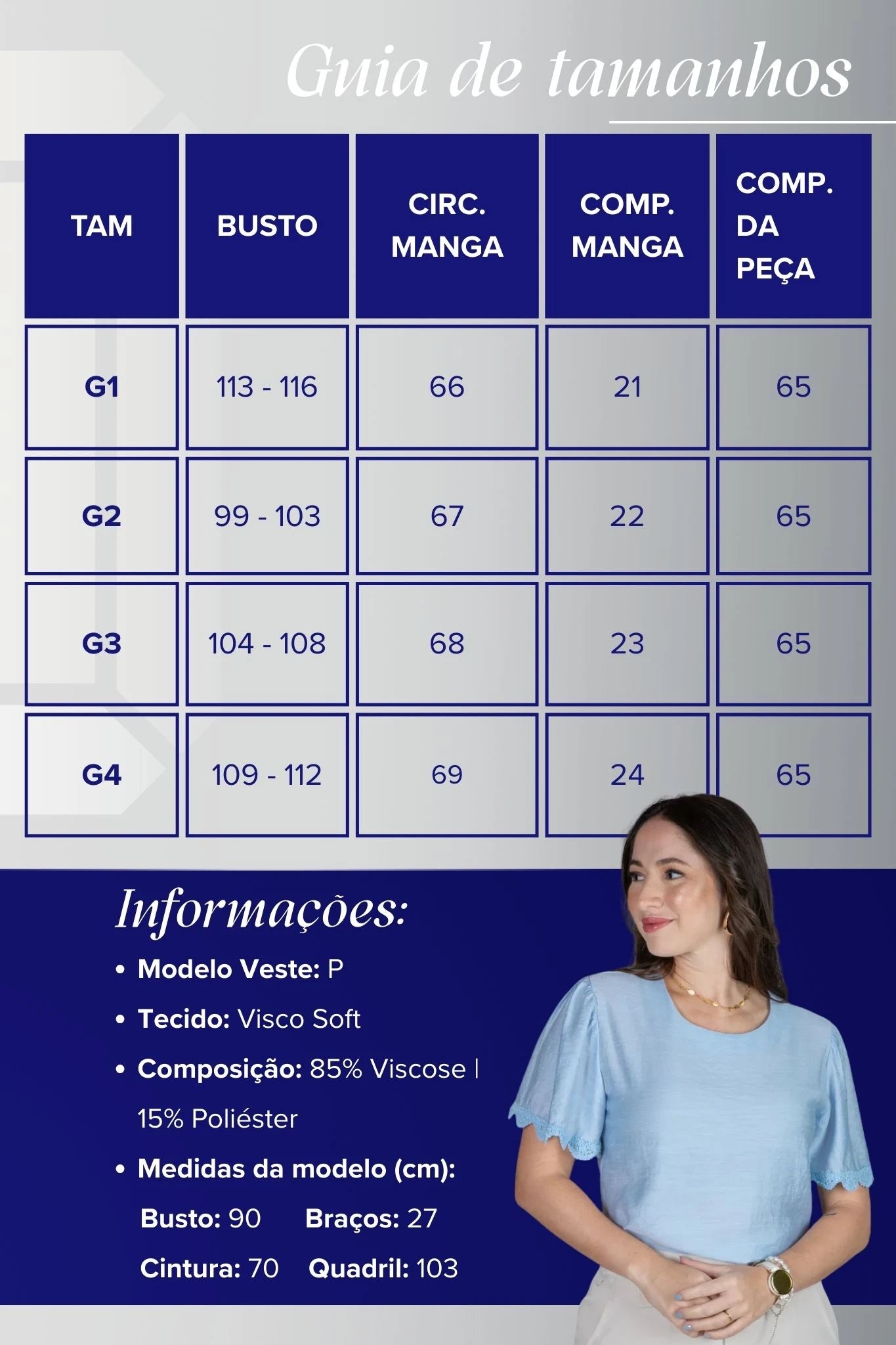 Blusa Manga Curta com Detalhes Bordados em Visco Soft Wanda Azul