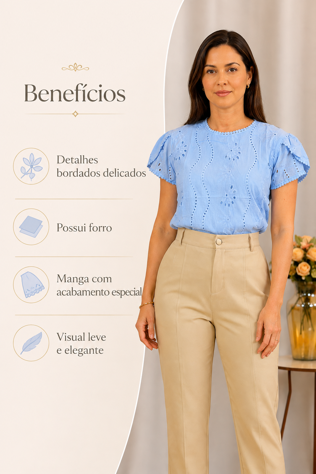 Blusa Laise com Manga Transpassada Valesca Azul