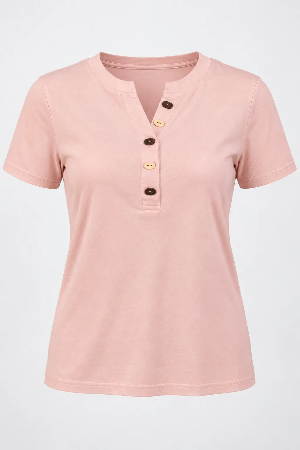 Blusa Manga Curta em Cotton Lycra com Detalhe de Botões no Colo Alícia Rosa