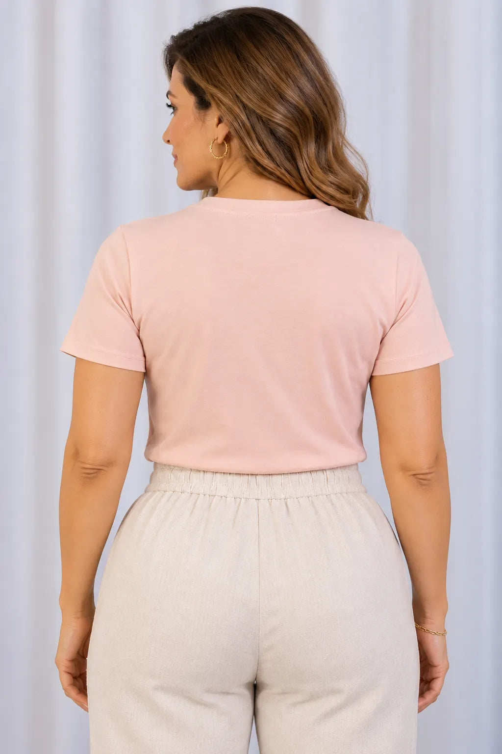 Blusa Manga Curta em Cotton Lycra com Detalhe de Botões no Colo Alícia Rosa