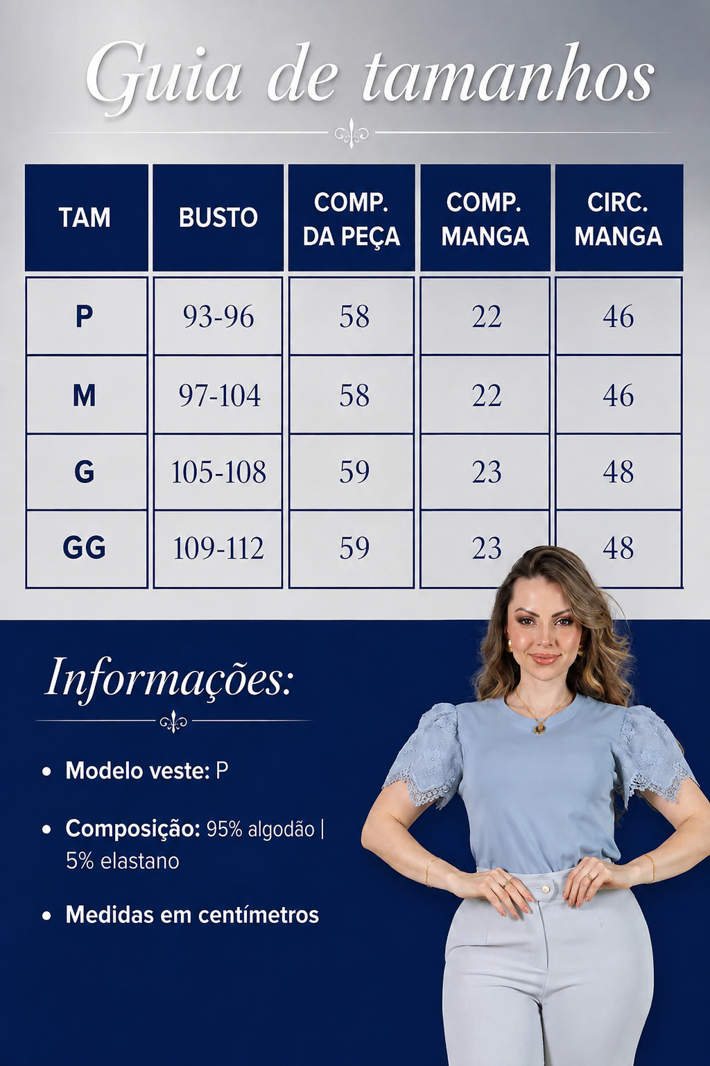 Blusa Cotton Lycra com Manga Delicada Aline Azul