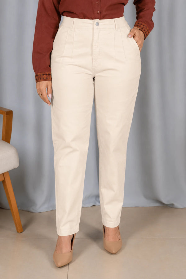 Calça Sarja Macia Corte Reto Analice Creme