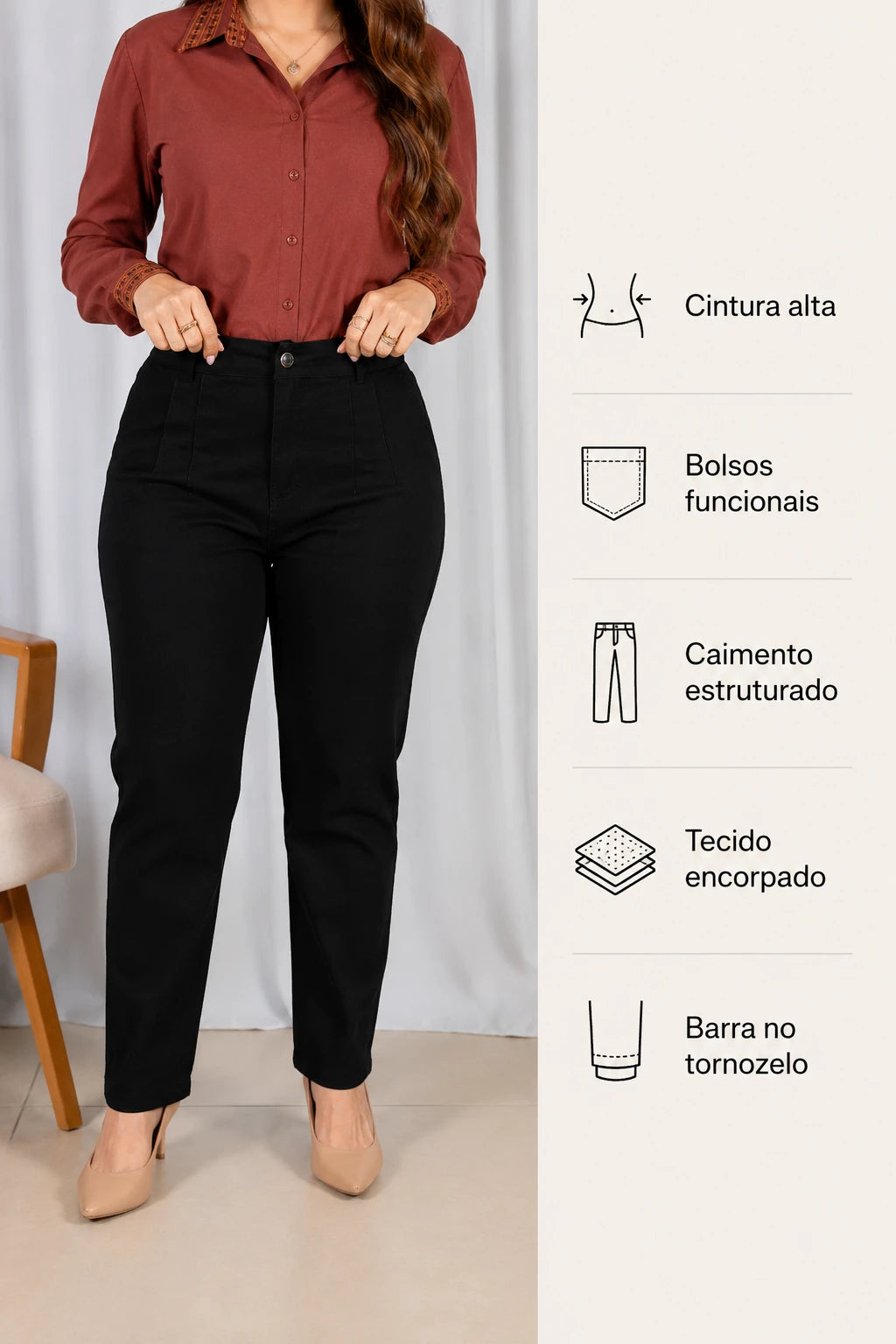 Calça Sarja Macia Corte Reto Analice Preta