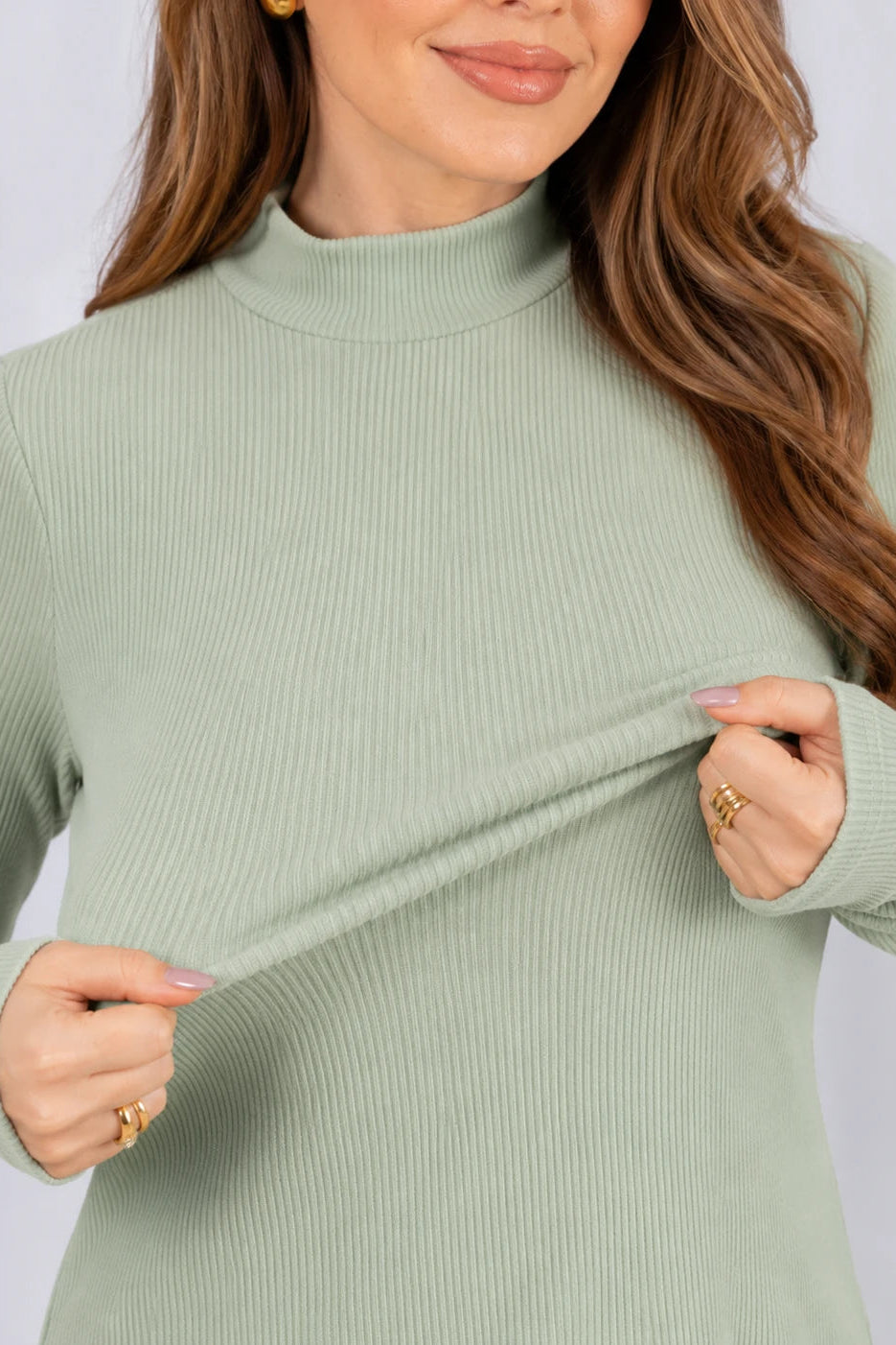 Blusa Manga Longa Malha Canelada Anastácia Verde