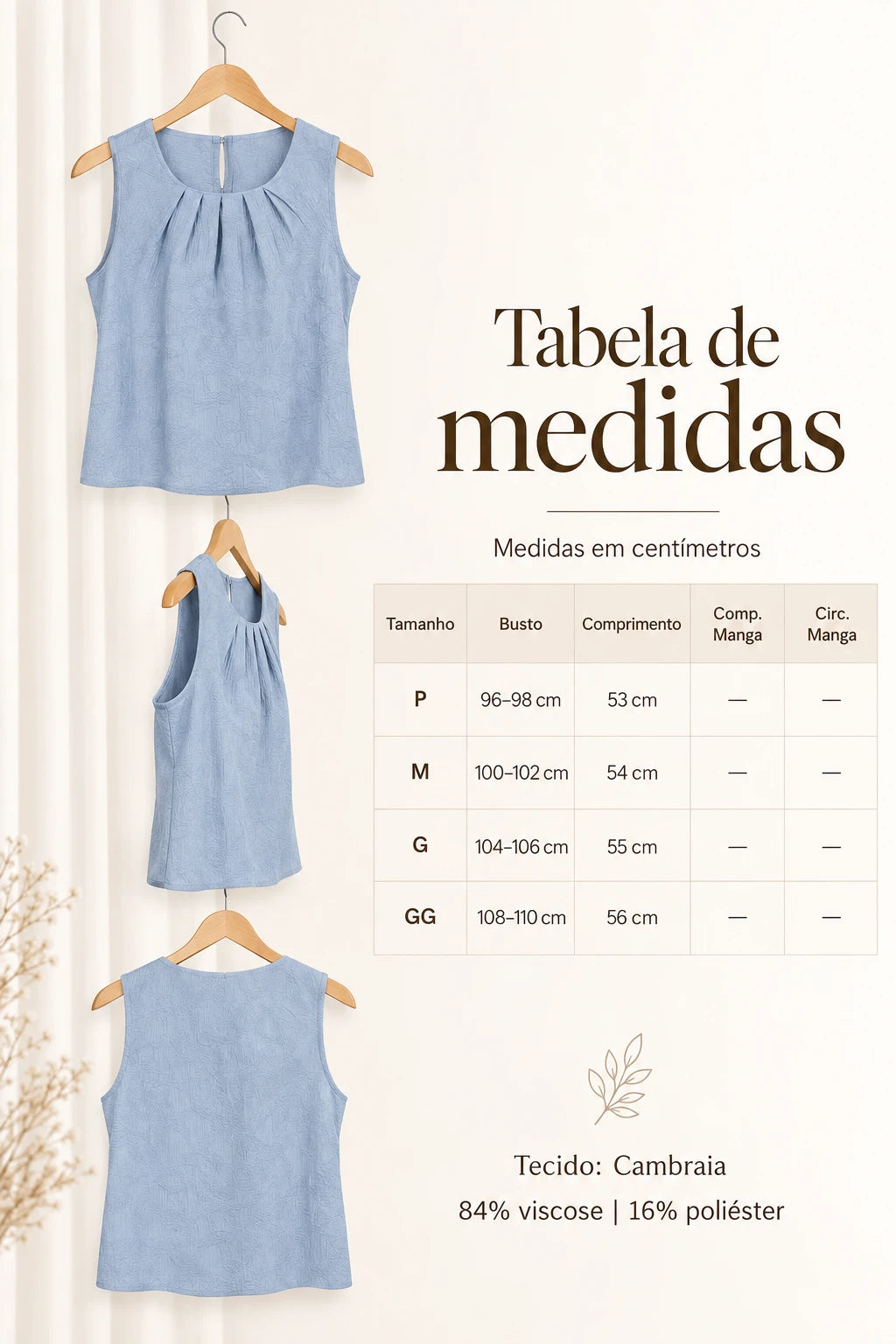Blusa Regata Em Cambraia Texturizada Ângela Azul