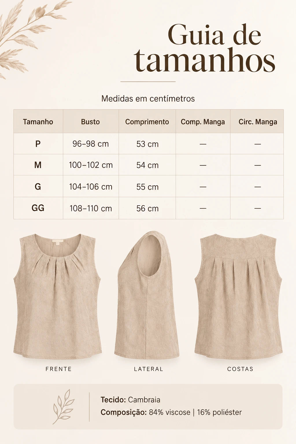 Blusa Regata Em Cambraia Texturizada Ângela Bege