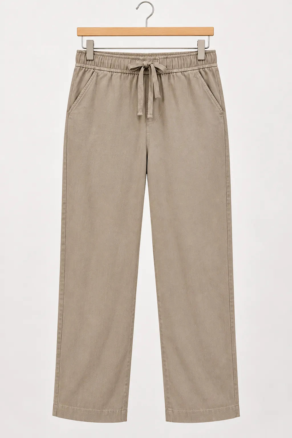 Calça Corte Reto em Chambray com Cós de Amarração Anita Caqui