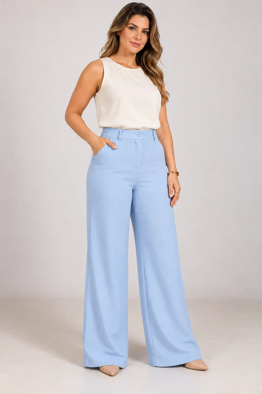 Calça Pantalona em Crepe Urban Ariadne Azul