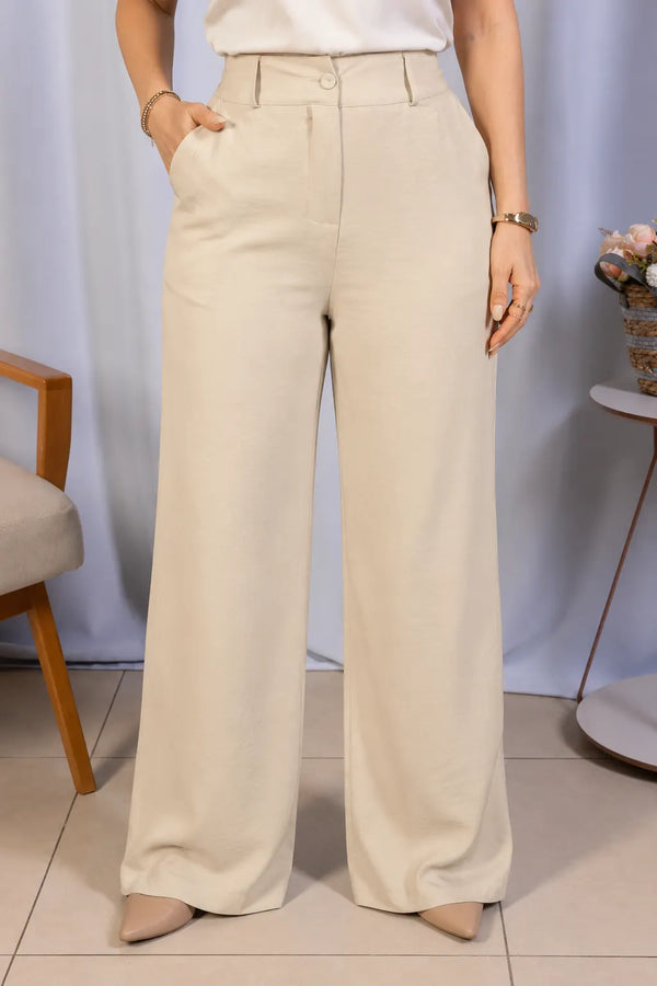 Calça Pantalona em Crepe Urban Ariadne Creme
