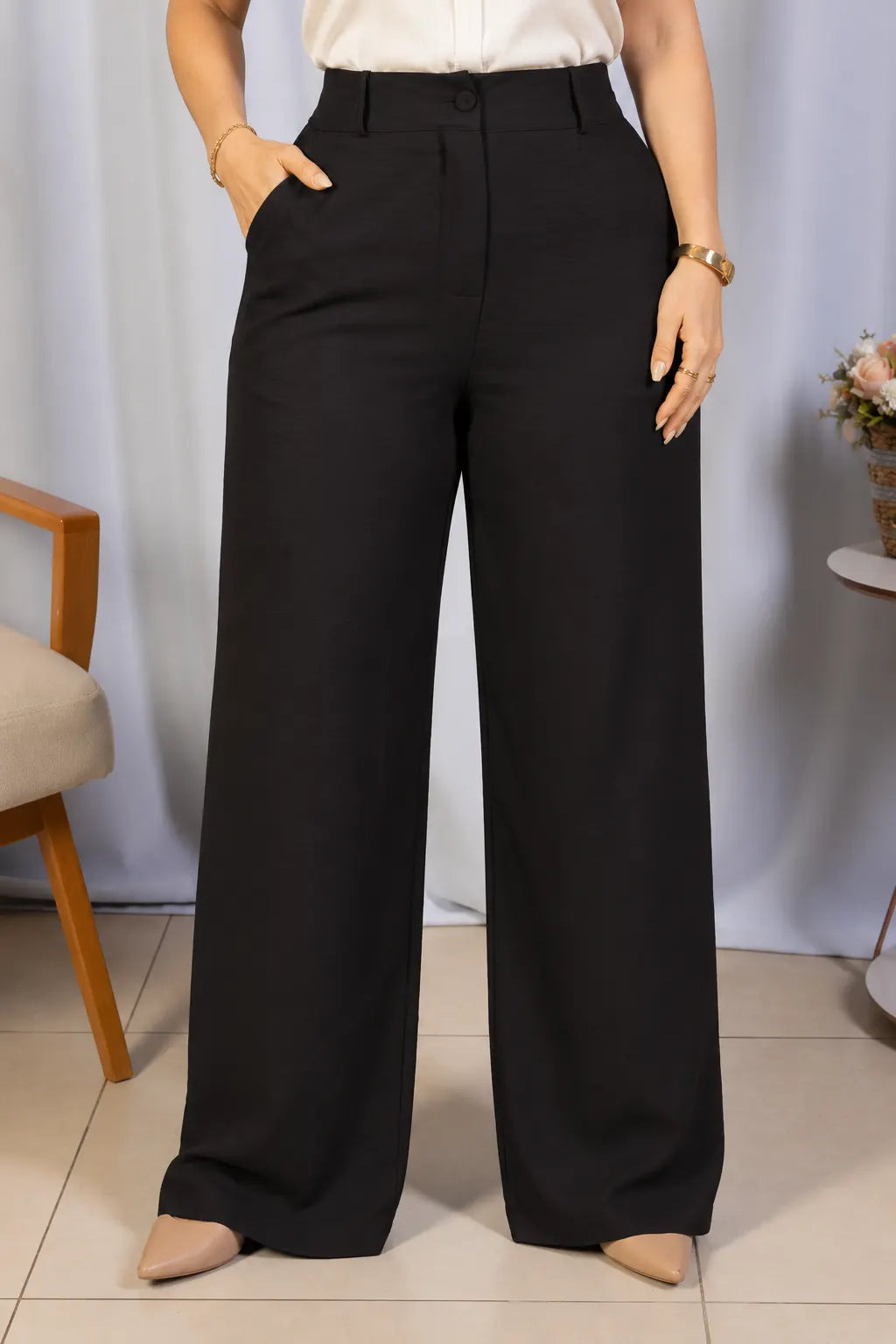 Calça Pantalona em Crepe Urban Ariadne Preta