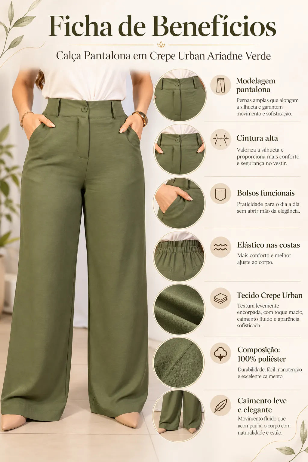 Calça Pantalona em Crepe Urban Ariadne Verde