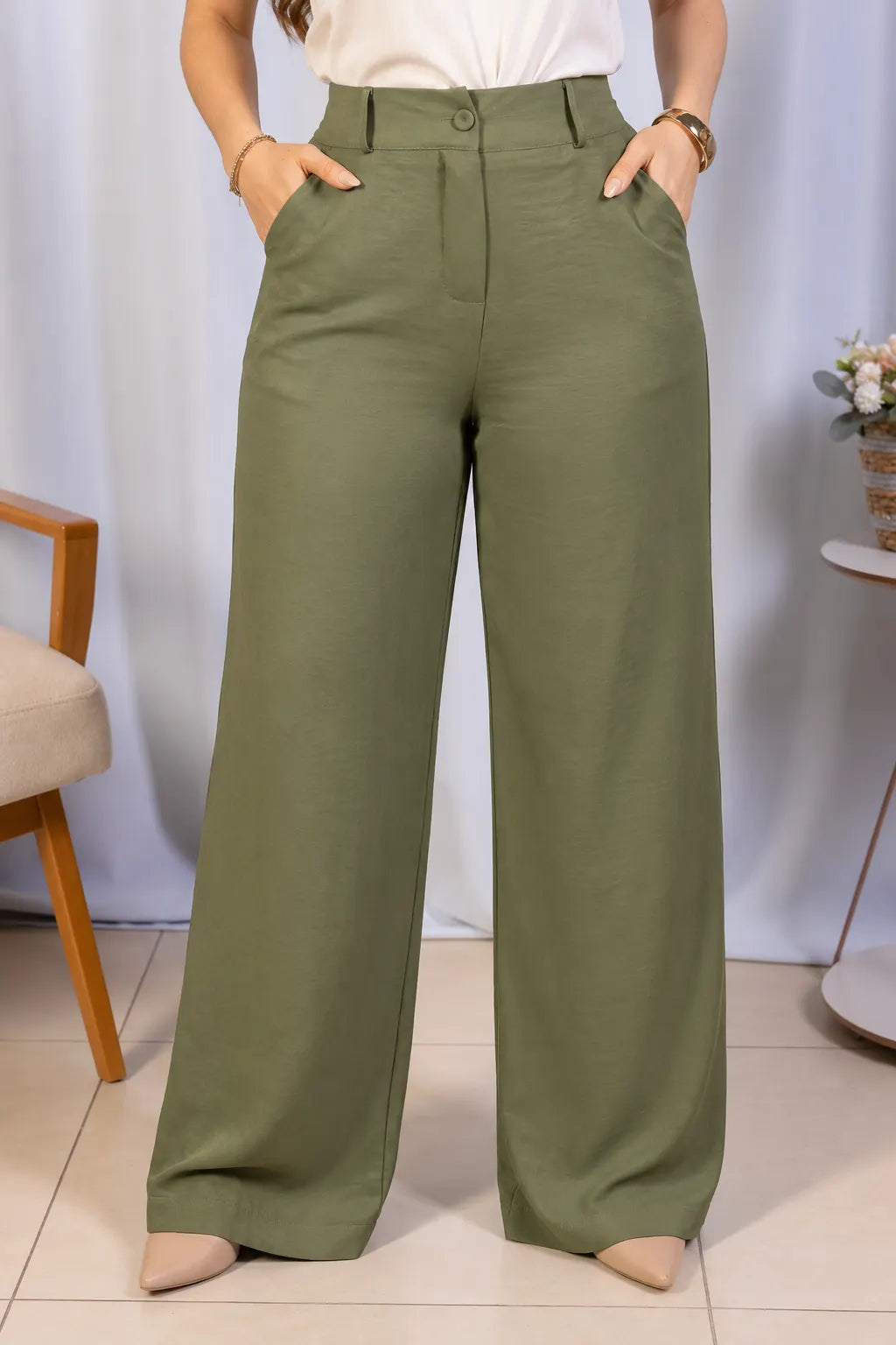 Calça Pantalona em Crepe Urban Ariadne Verde