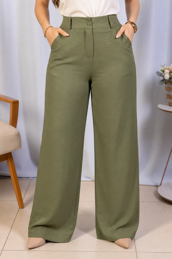 Calça Pantalona em Crepe Urban Ariadne Verde