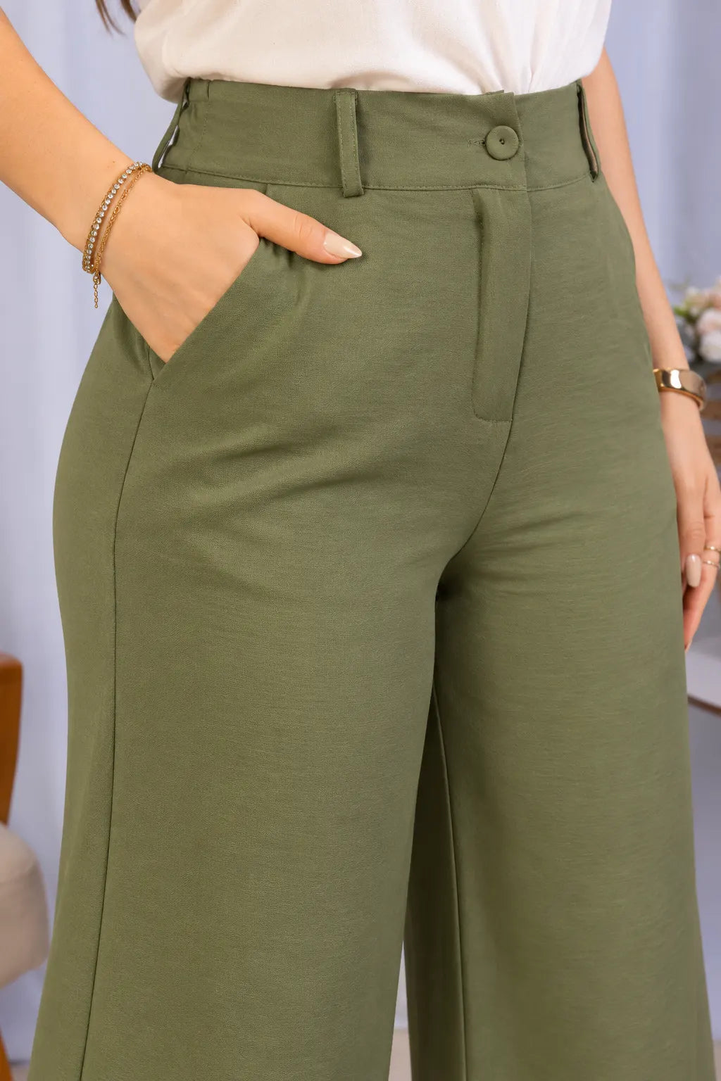 Calça Pantalona em Crepe Urban Ariadne Verde