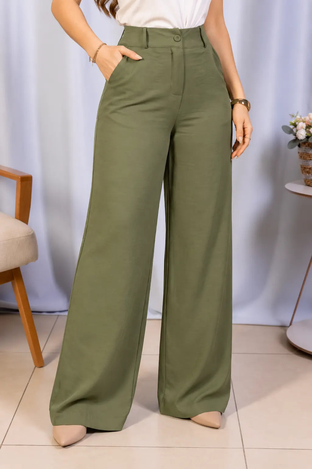 Calça Pantalona em Crepe Urban Ariadne Verde