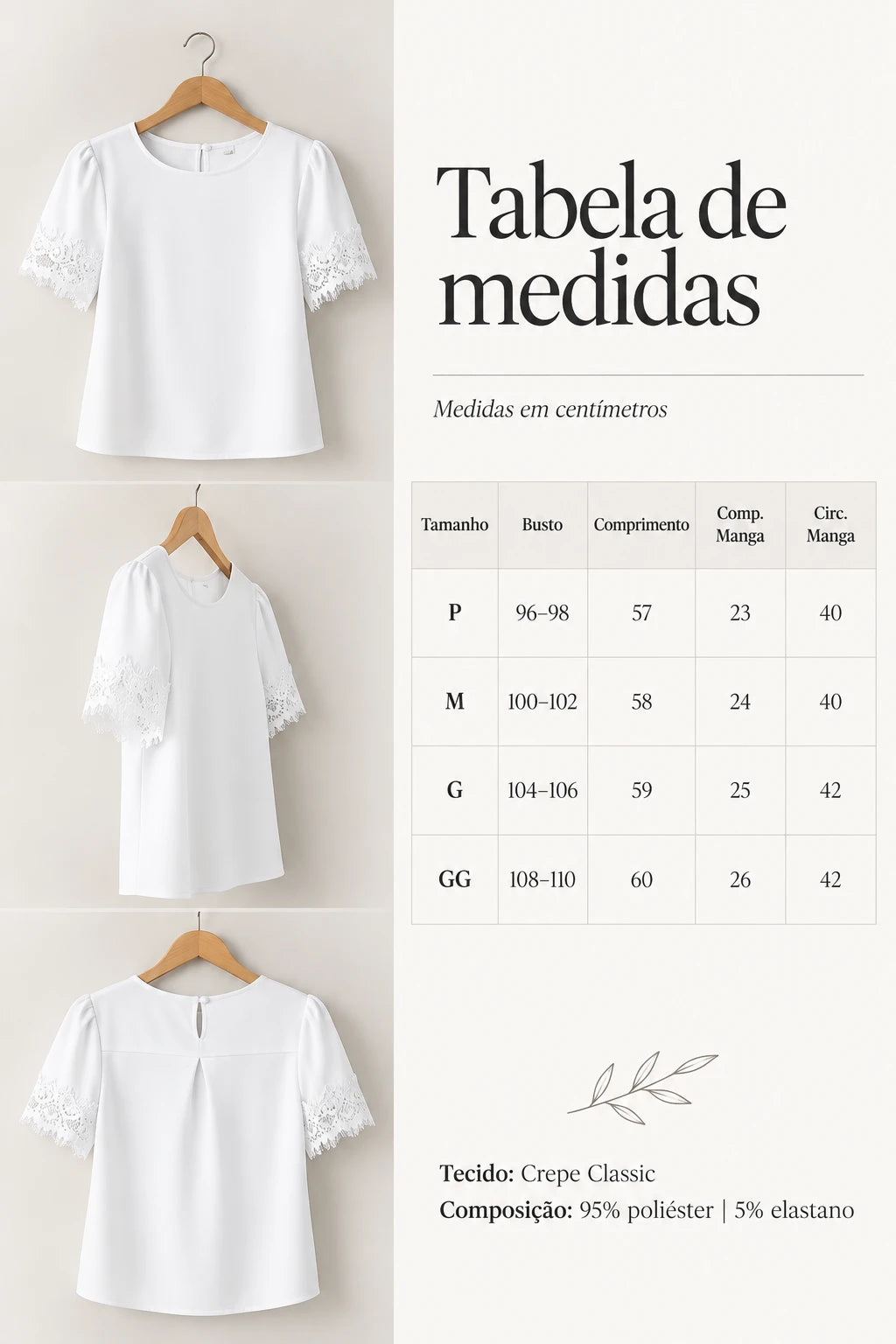 Blusa Manga Curta Detalhe Manga Em Renda Bárbara Branca