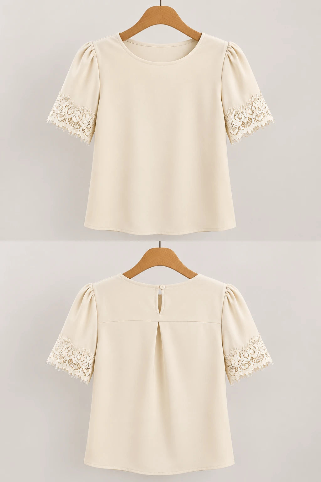 Blusa Manga Curta Detalhe Manga Em Renda Bárbara Creme