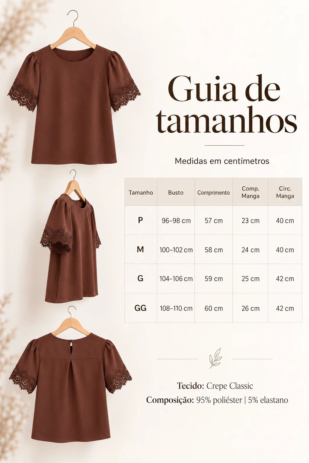 Blusa Manga Curta Detalhe Manga Em Renda Bárbara Marrom