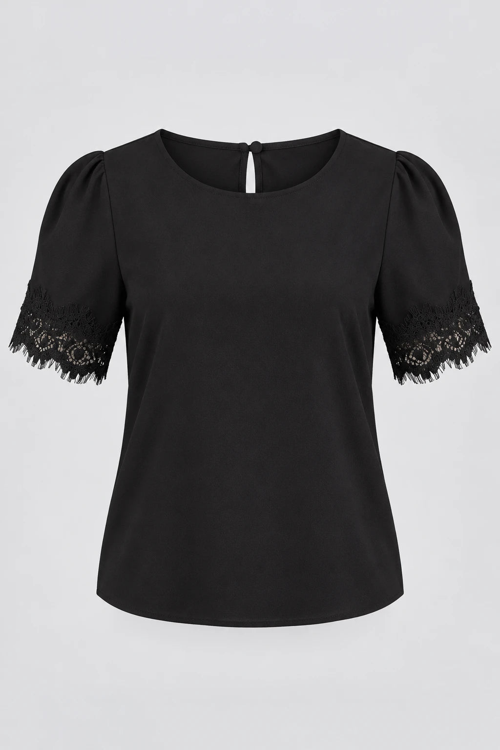 Blusa Manga Curta Detalhe Manga Em Renda Bárbara Preta