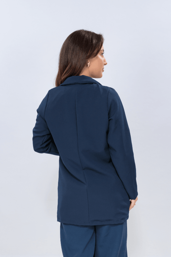 Blazer Alongado Detalhe Bolso Fake Betina Azul Marinho - imporium