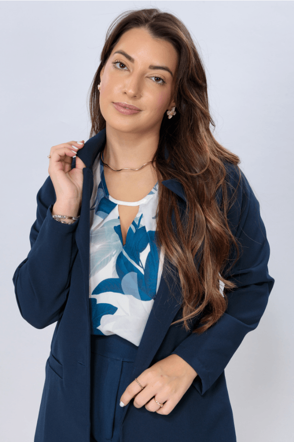 Blazer Alongado Detalhe Bolso Fake Betina Azul Marinho - imporium