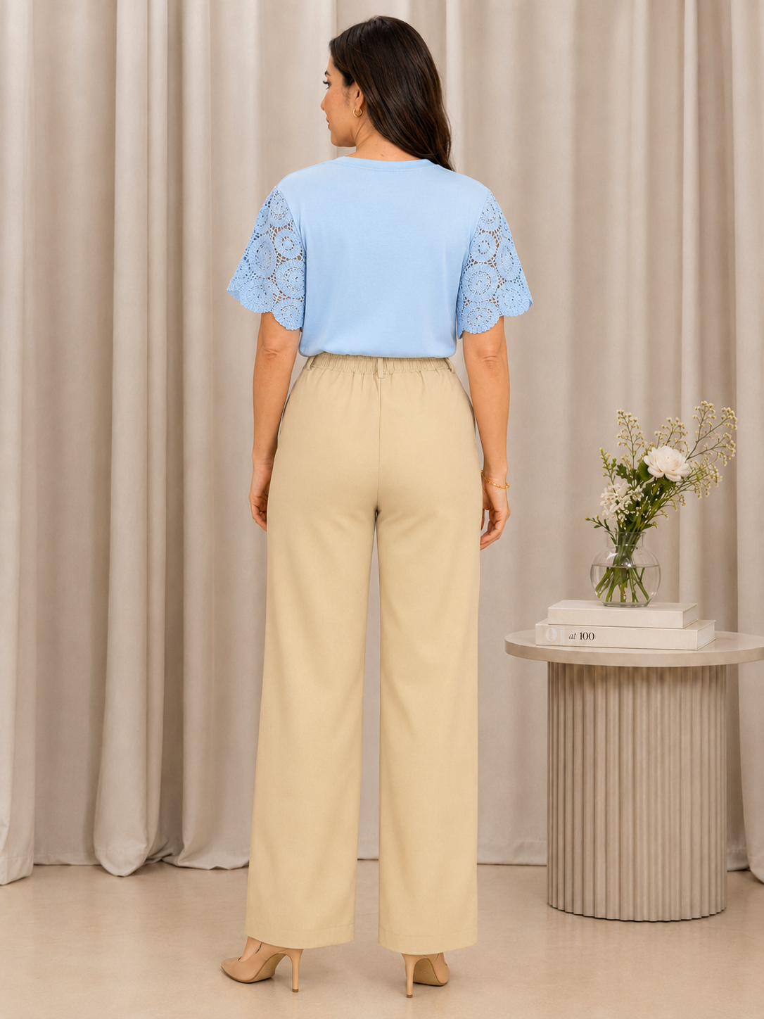 Blusa Confortável com Manga em Crochê Geisa Azul