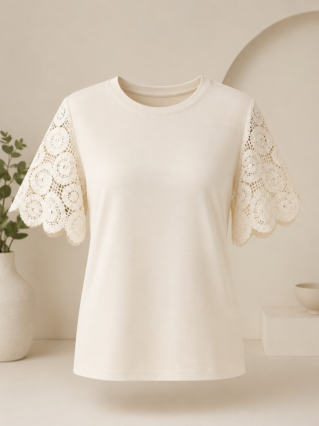 Blusa Confortável com Manga em Crochê Geisa Branca