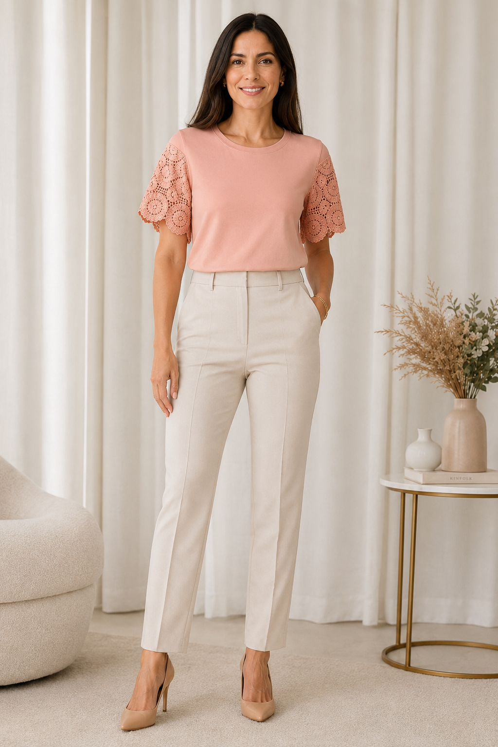Blusa Confortável com Manga em Crochê Geisa Rosa