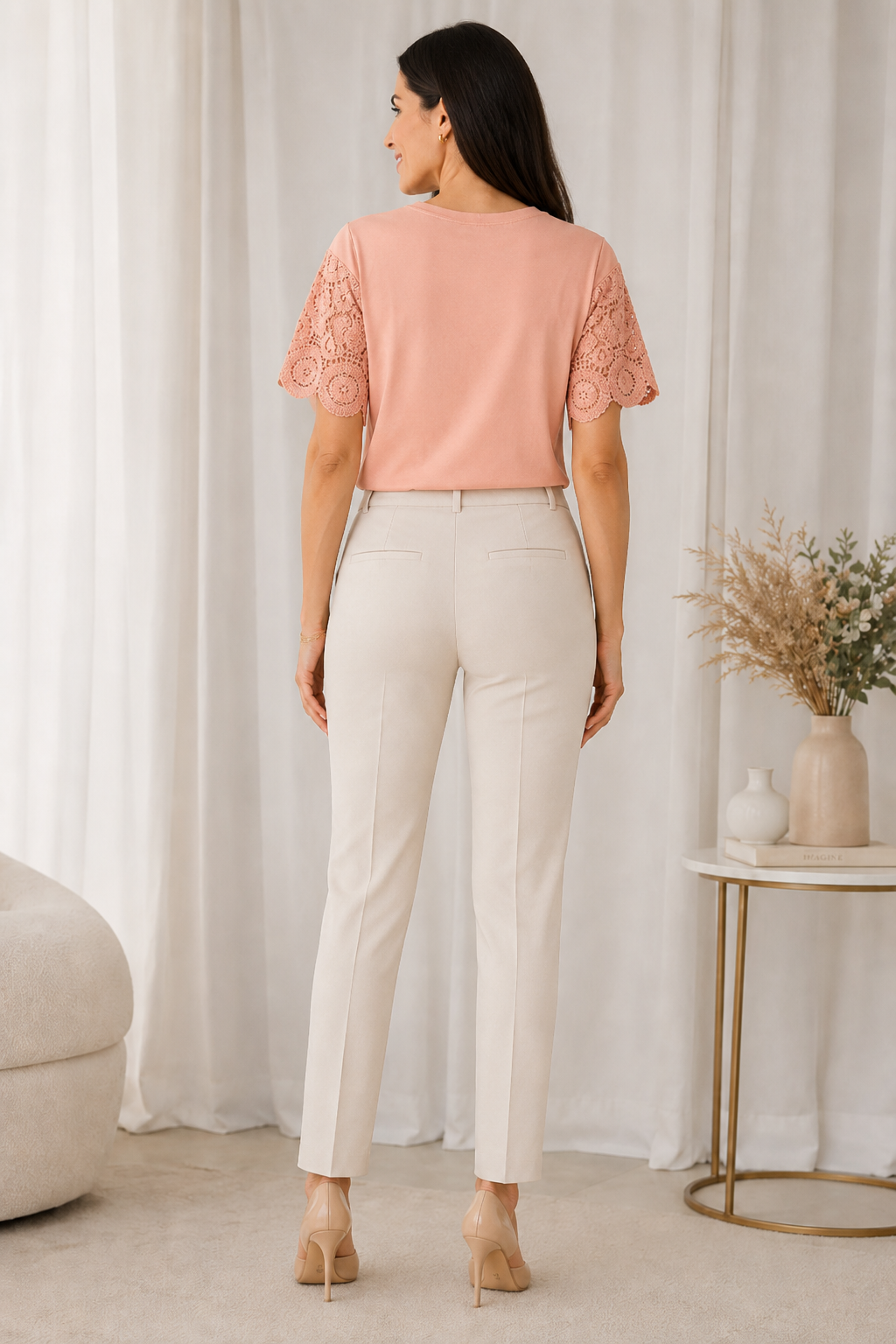 Blusa Confortável com Manga em Crochê Geisa Rosa