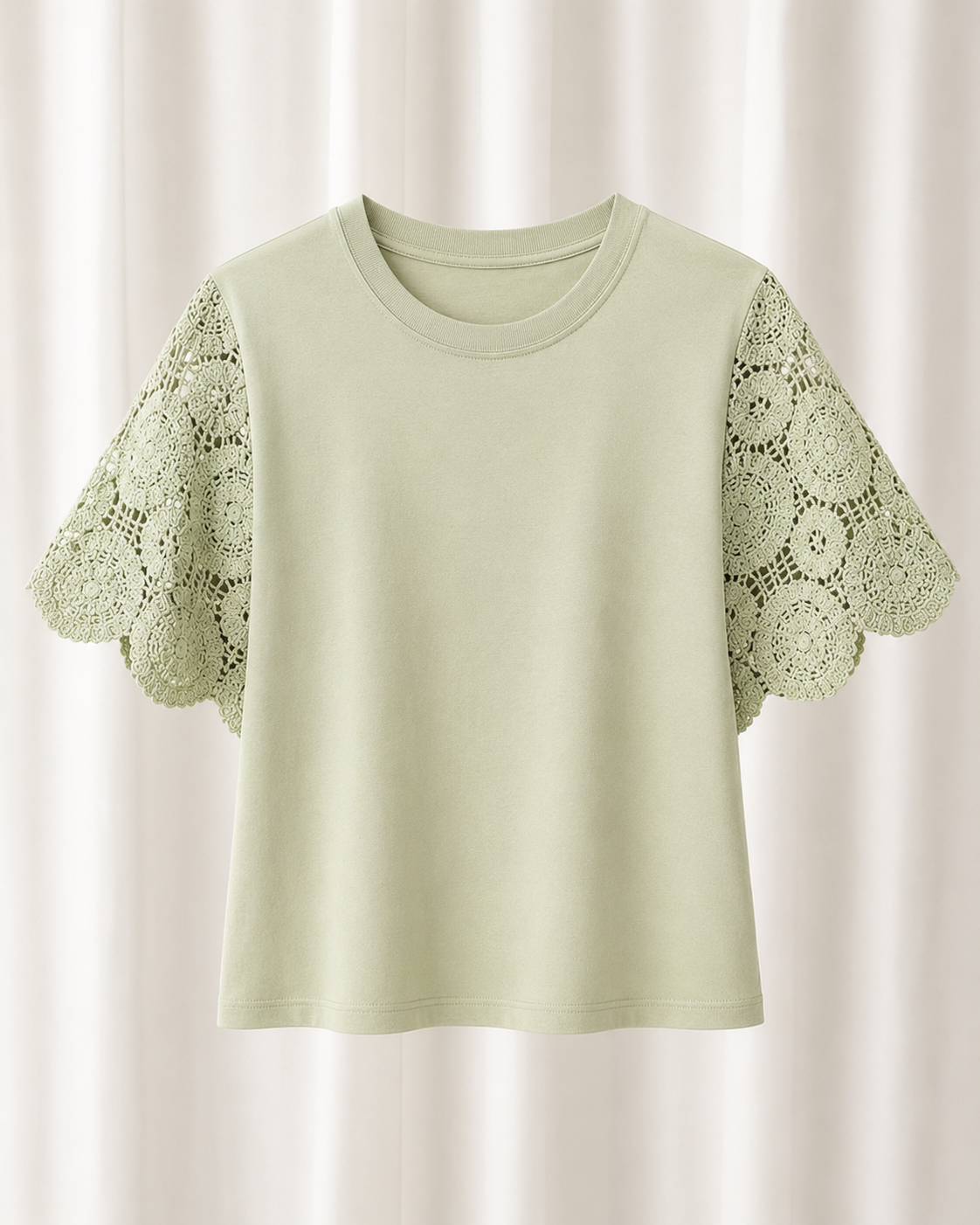 Blusa Confortável com Manga em Crochê Geisa Verde
