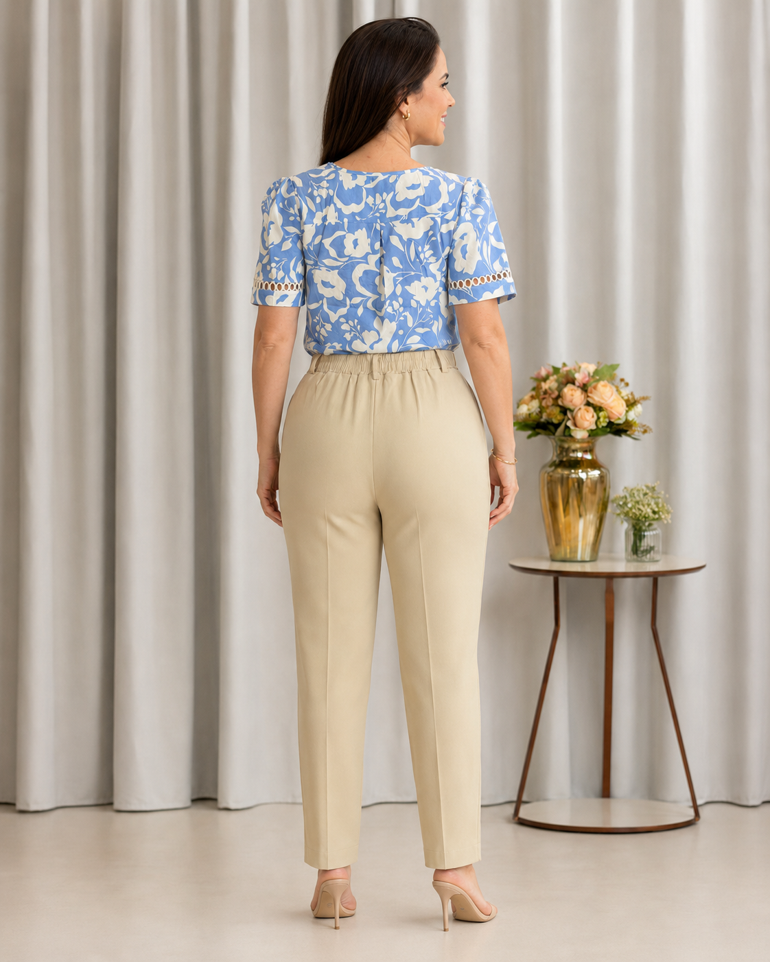 Blusa Crepe Classic Estampada com Entremeio Tauane Azul