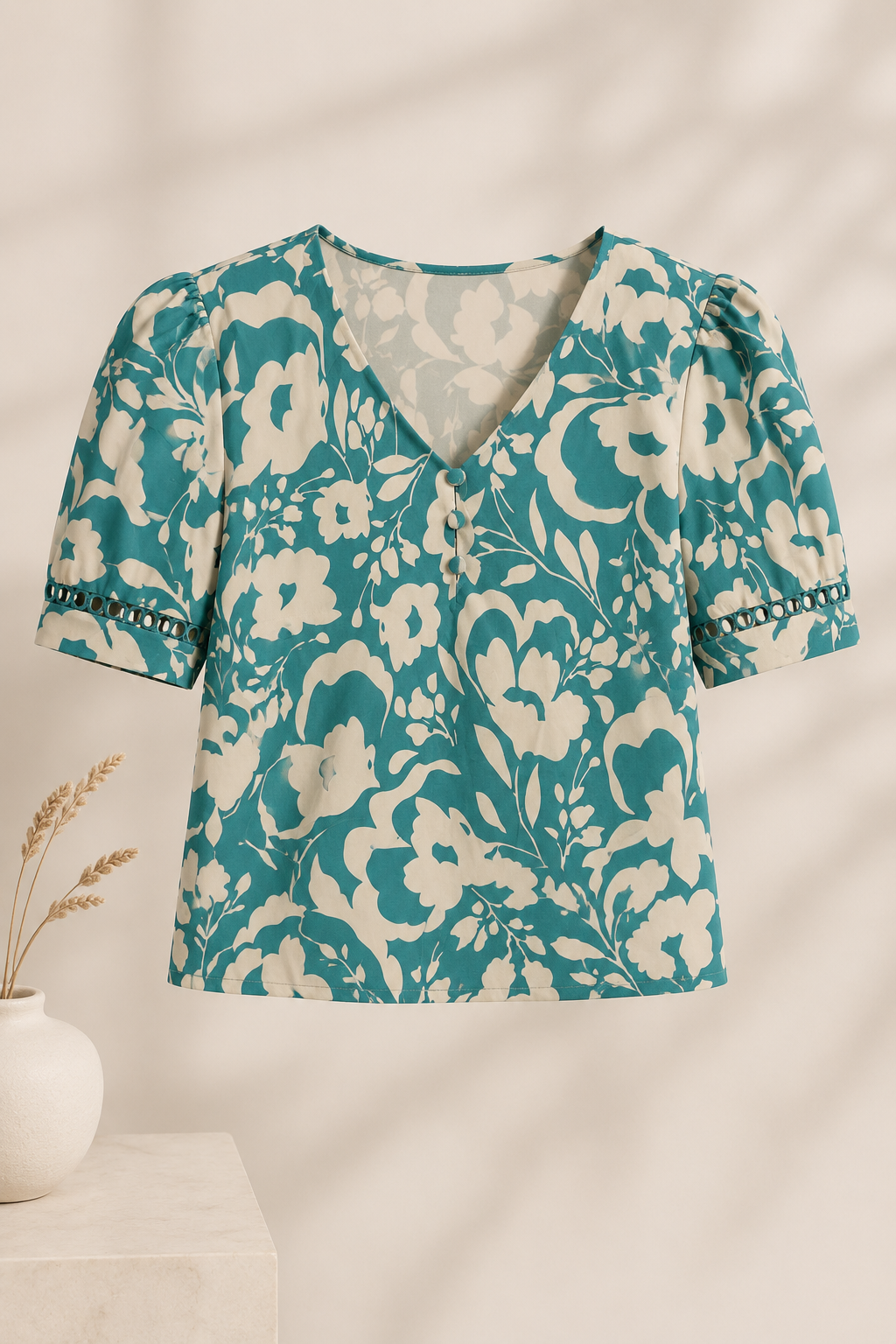 Blusa Crepe Classic Estampada com Entremeio Tauane Verde