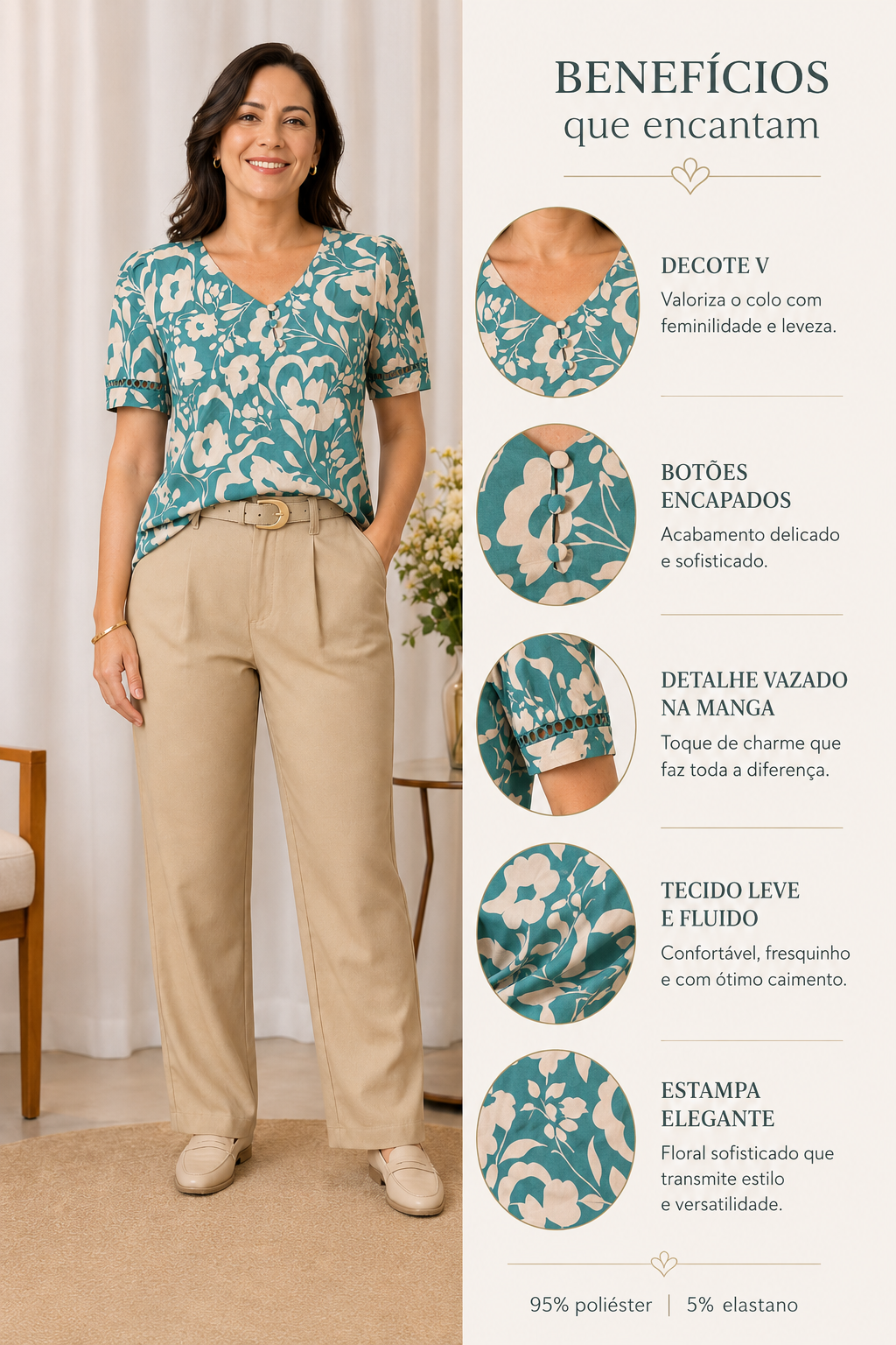Blusa Crepe Classic Estampada com Entremeio Tauane Verde