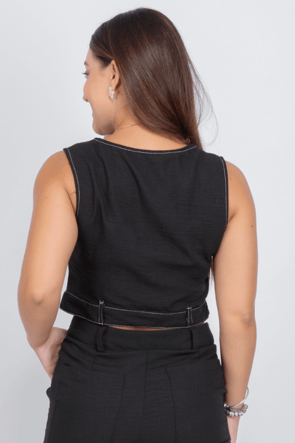 Blusa Cropped Detalhe Cós Invertido Joana Preto - imporium