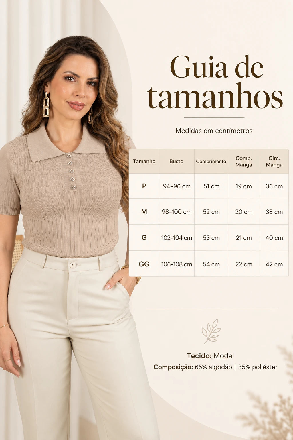 Blusa em Modal Gola Camisa com Aplicação de Strass Tamires Bege - foto 10