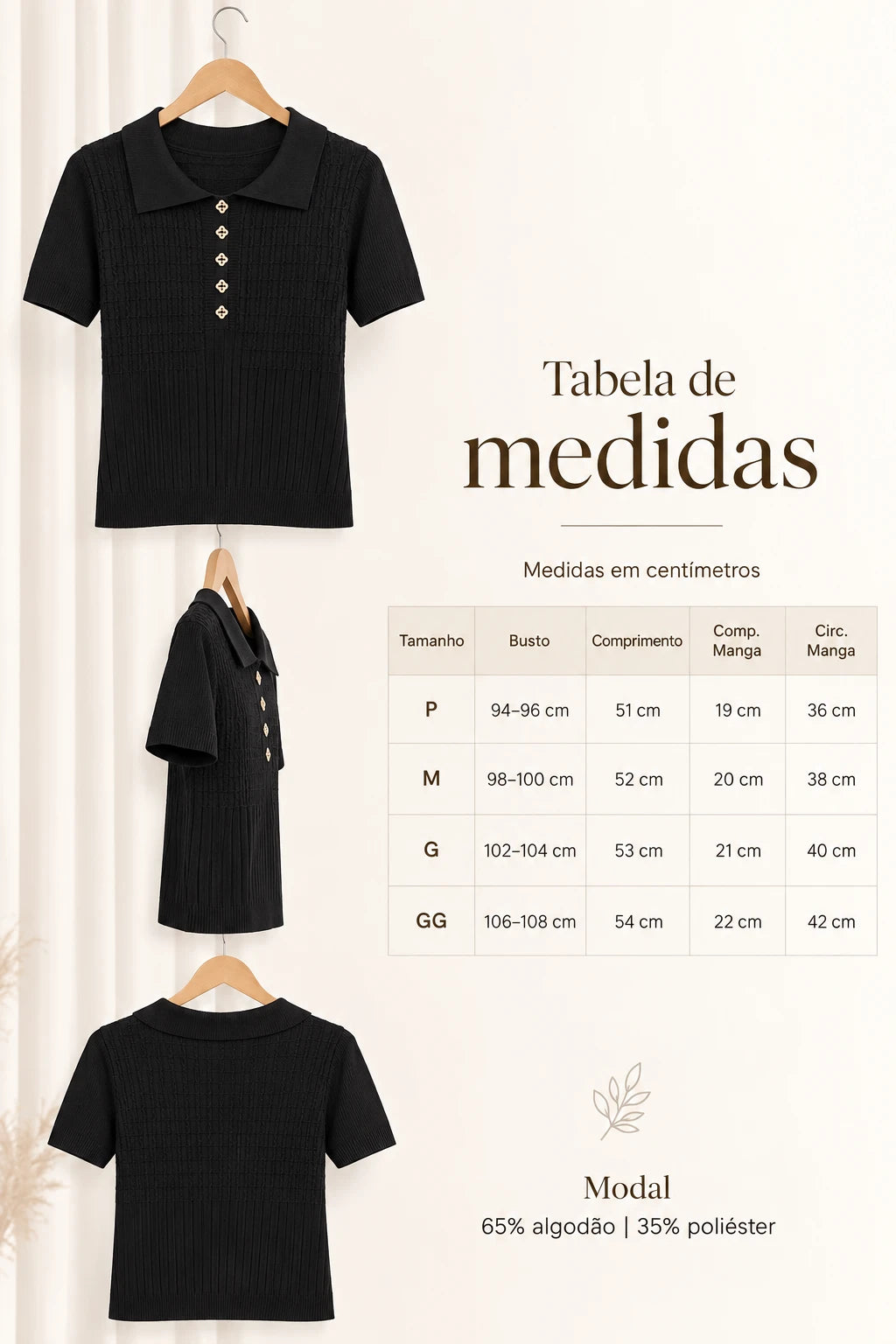 Blusa em Modal Gola Camisa com Aplicação de Strass Tamires Preta - foto 10