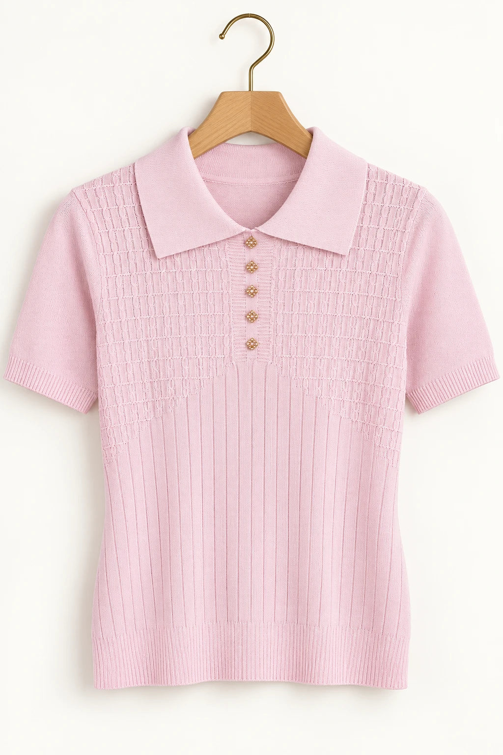 Blusa em Modal Gola Camisa com Aplicação de Strass Tamires Rosa - foto 9