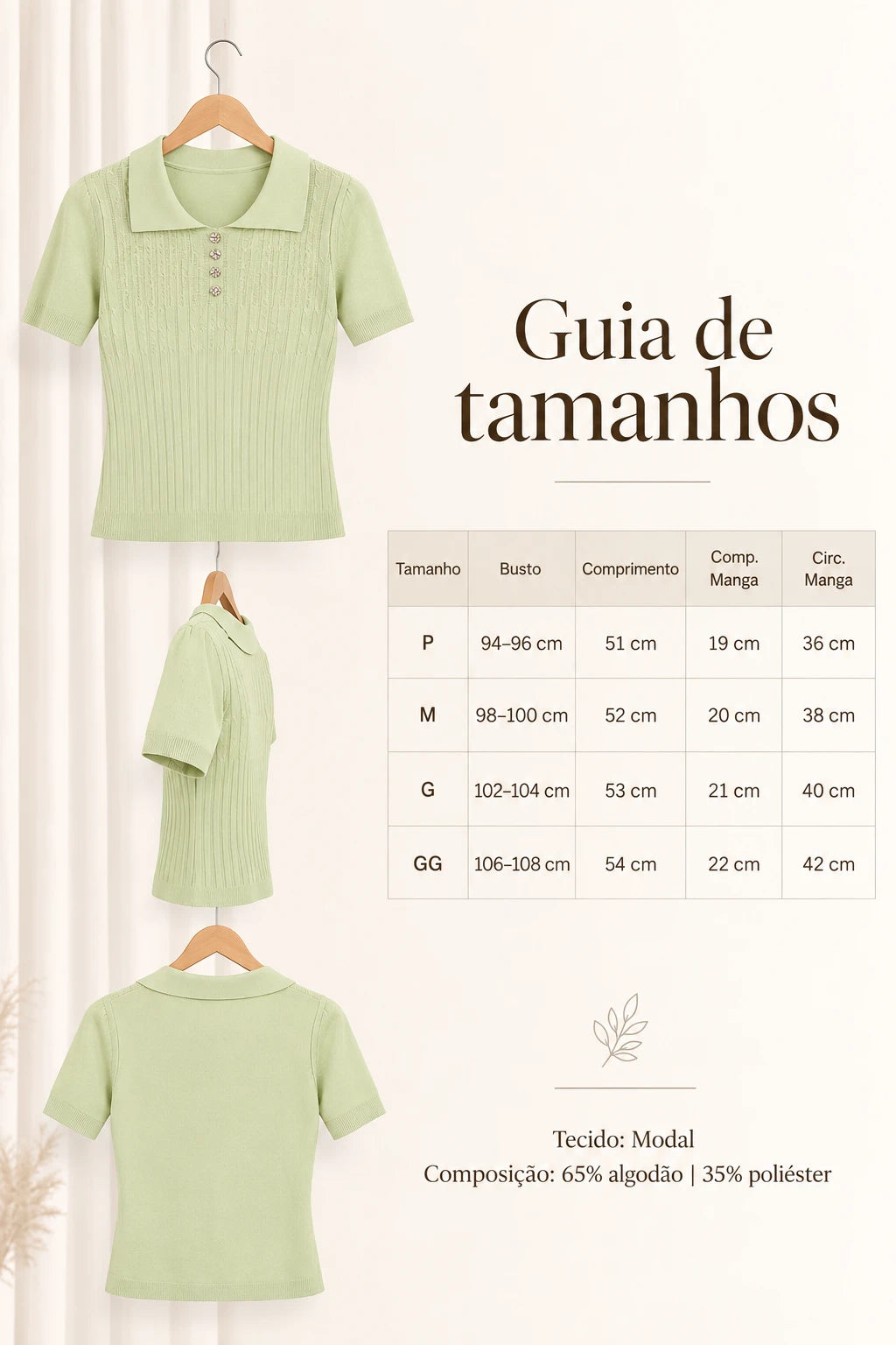 Blusa em Modal Gola Camisa com Aplicação de Strass Tamires Verde - foto 10