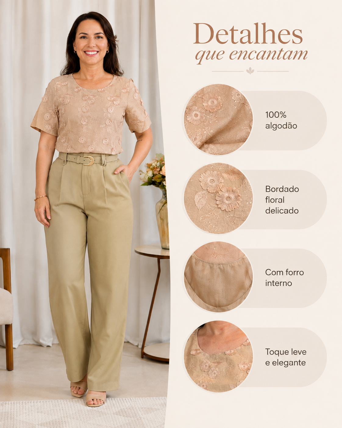 Blusa Laise Delicada Amara Bege - foto 9