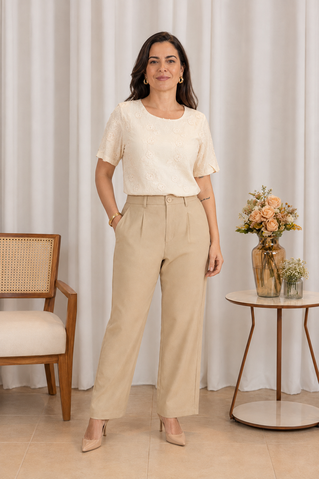 Blusa Laise Delicada Amara Creme - foto 9