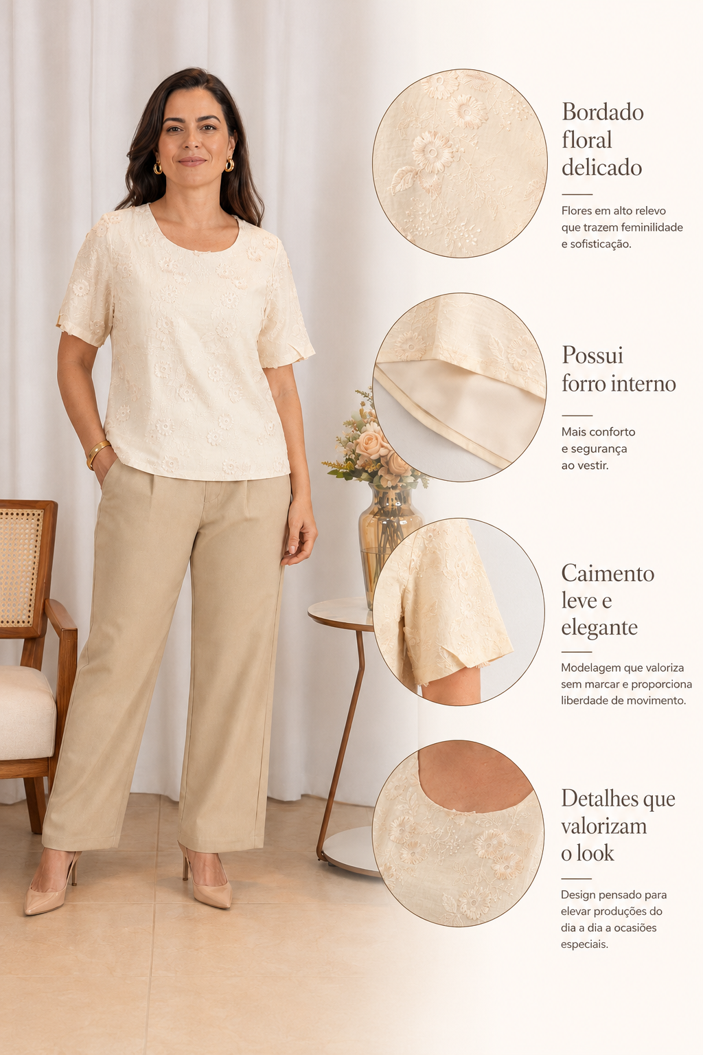 Blusa Laise Delicada Amara Creme - foto 10